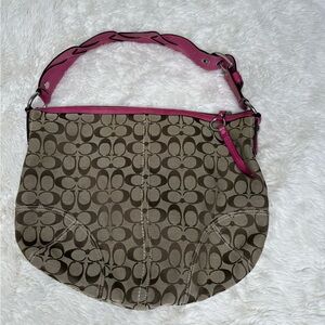 Coach Soho Khaki Brown Jacquard Shoulder Bag Pink Brown #M0782-11859 Hobo